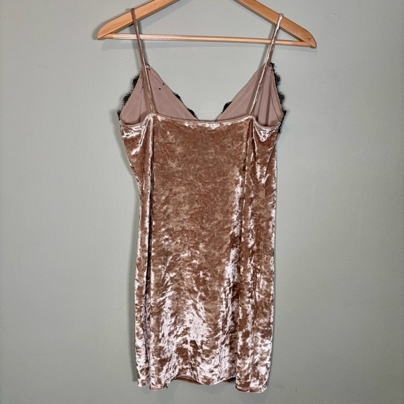 Lunachix Slip Dress-Gold Velvet with Black Lace Trim-Women Medium - Picture 4 of 8